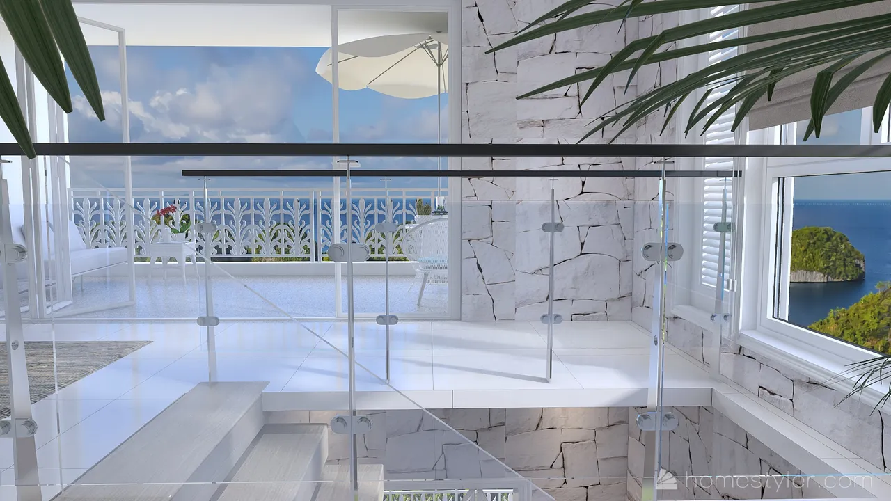 Costal Mediterranean Blue Stairwell 3d design renderings