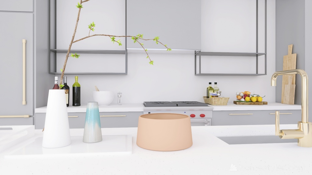 Costal Mediterranean Blue Kitchen 3d design renderings