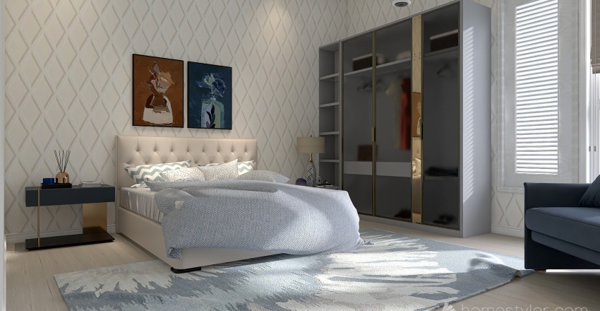 Costal Mediterranean Blue Second Bedroom 3d design renderings