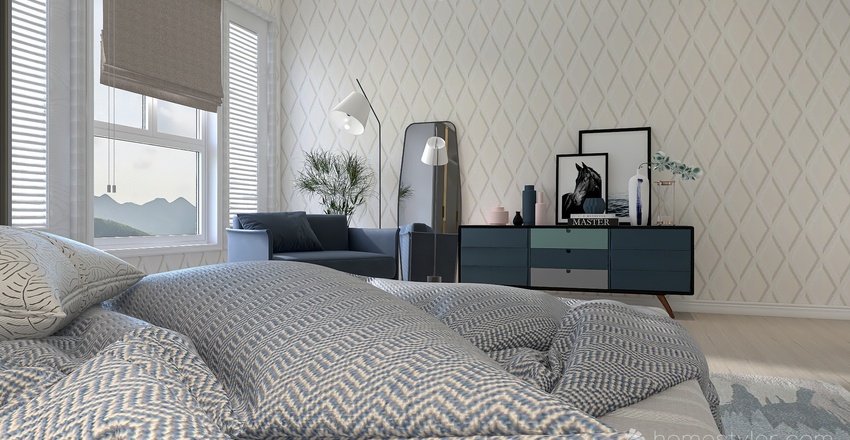 Costal Mediterranean Blue Second Bedroom 3d design renderings
