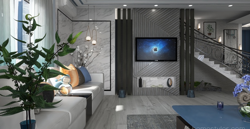 Traditional  #OceanContest -living room  Blue 3d design renderings