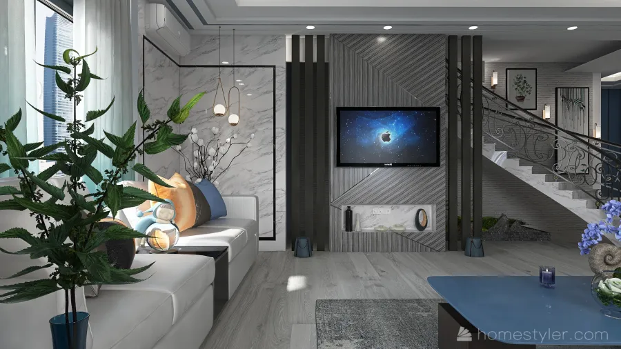 Traditional  #OceanContest -living room  Blue 3d design renderings