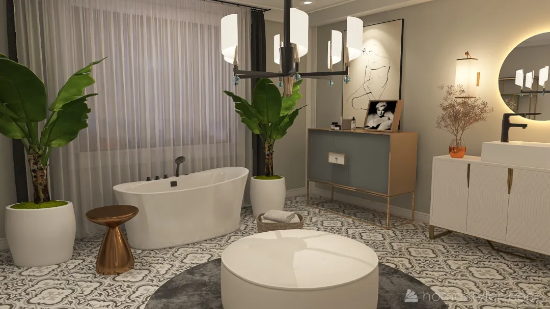 Transitional Pastel Bathroom 3d design renderings