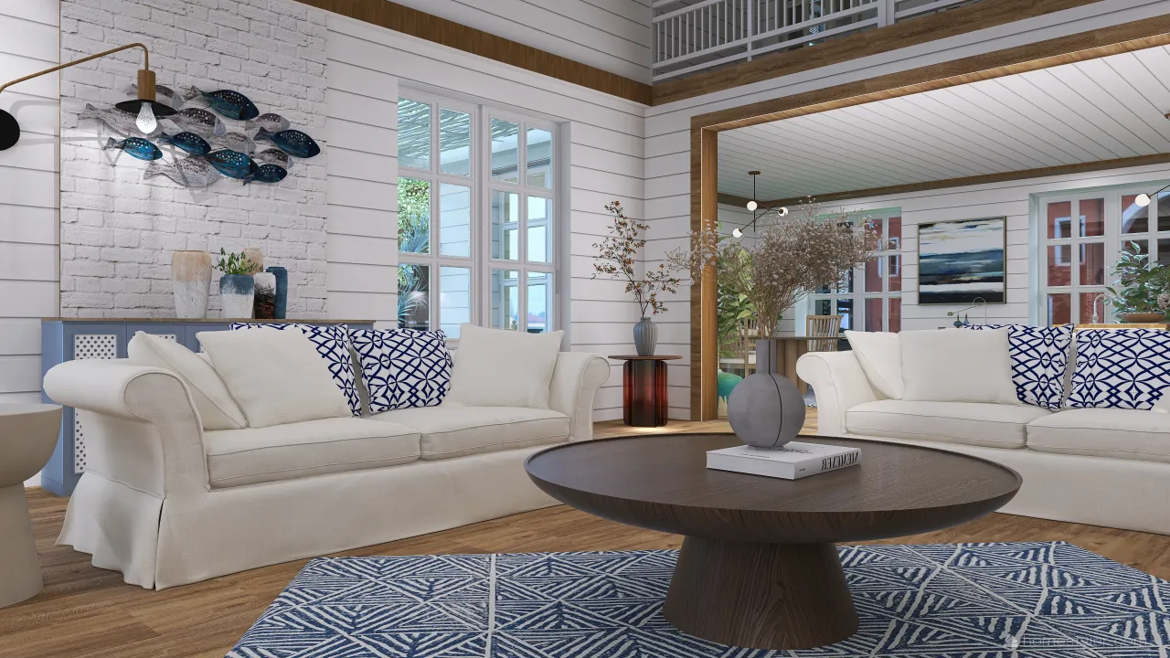 Costal Blue LivingRoom 3d design renderings