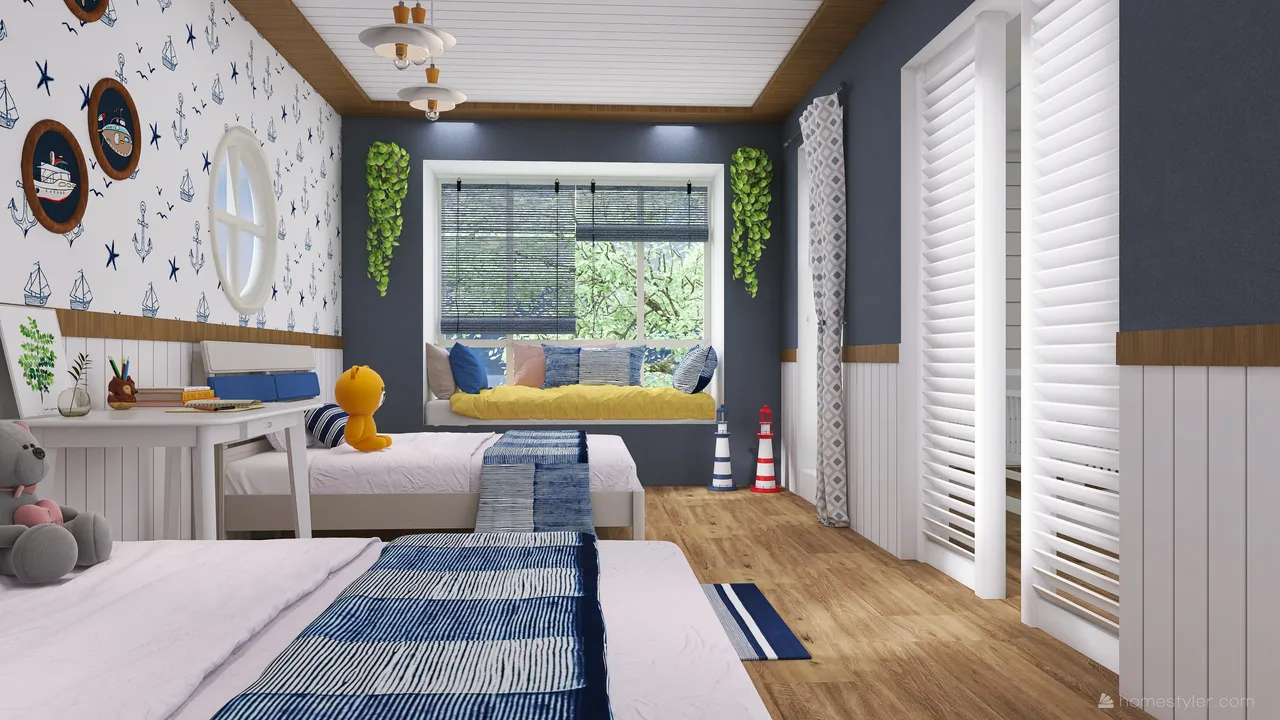 Costal Blue KidsRoom 3d design renderings