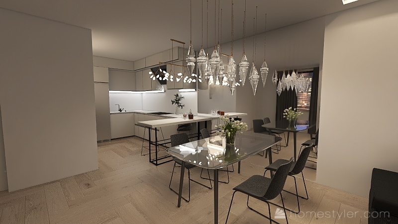 living room+kitchen 3d design renderings