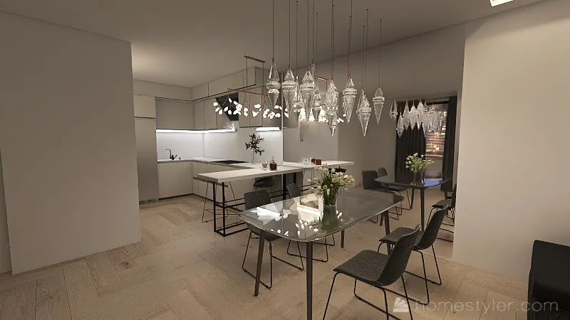 living room+kitchen 3d design renderings