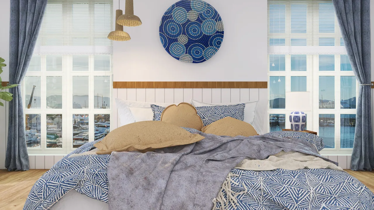 Costal Blue Bedroom 3d design renderings