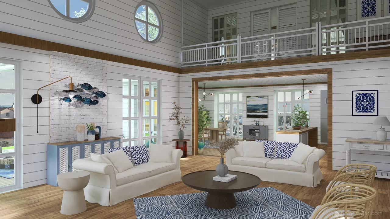 Costal Blue LivingRoom 3d design renderings