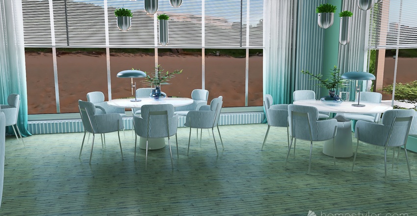Costal Blue Dining Room 3d design renderings