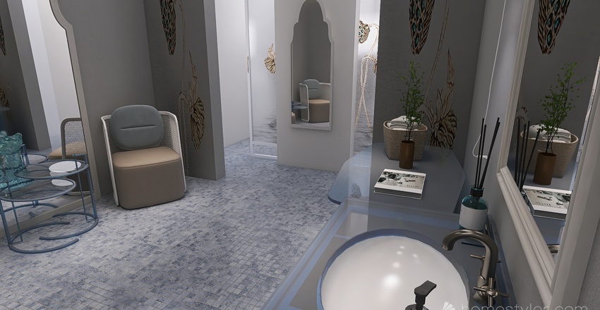 Costal Blue Cloak Room 3d design renderings