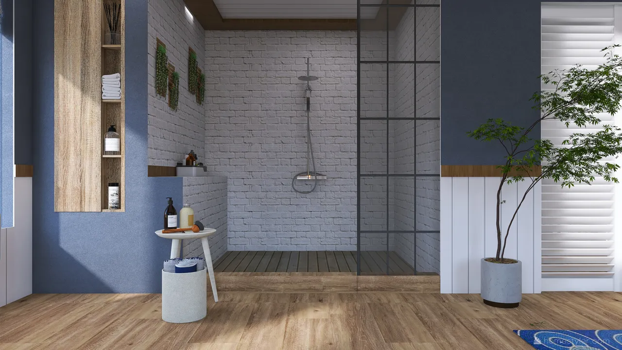 Costal Blue Bathroom 3d design renderings