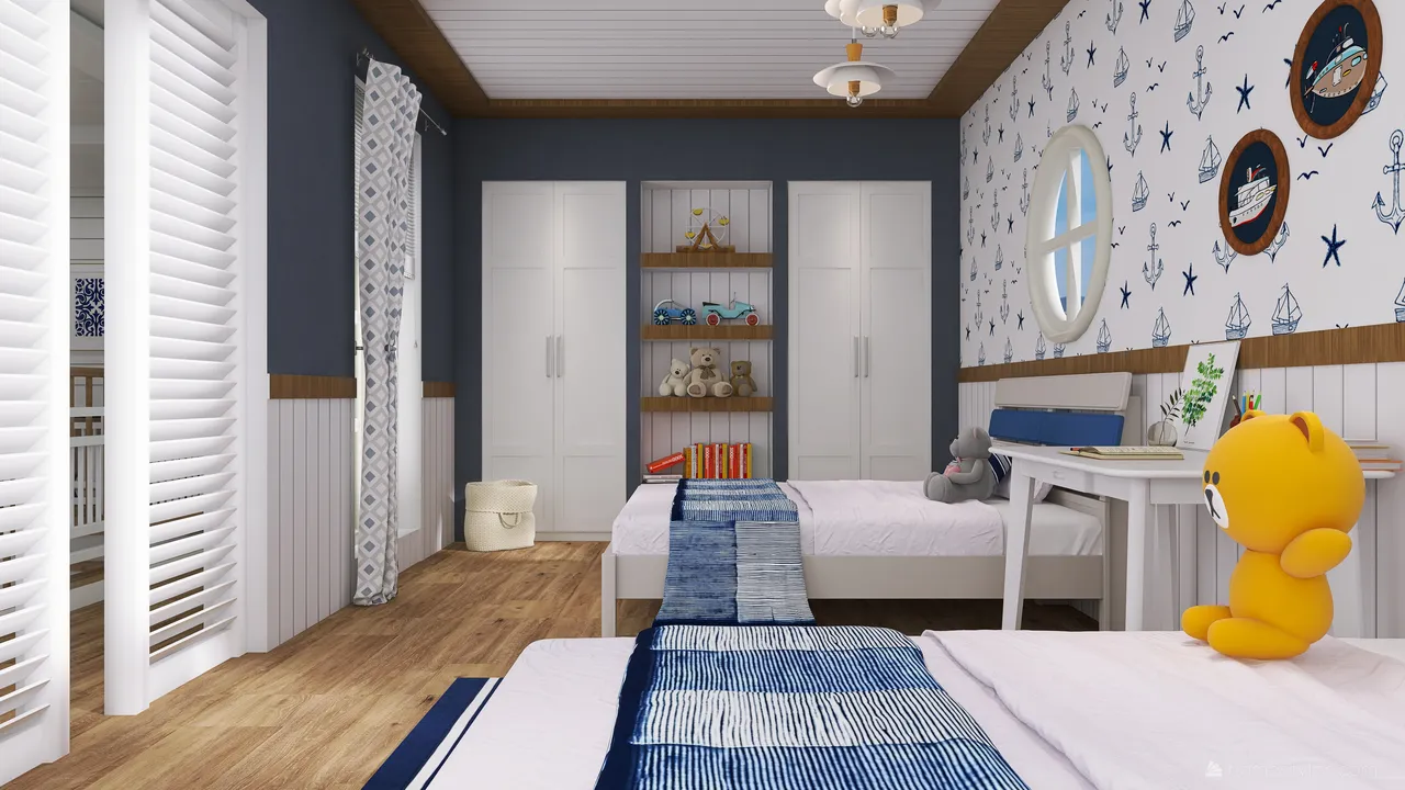 Costal Blue KidsRoom 3d design renderings