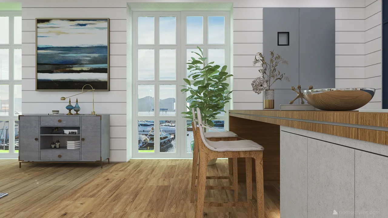 Costal Blue Kitchen 3d design renderings