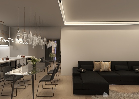 living room+kitchen Design Rendering
