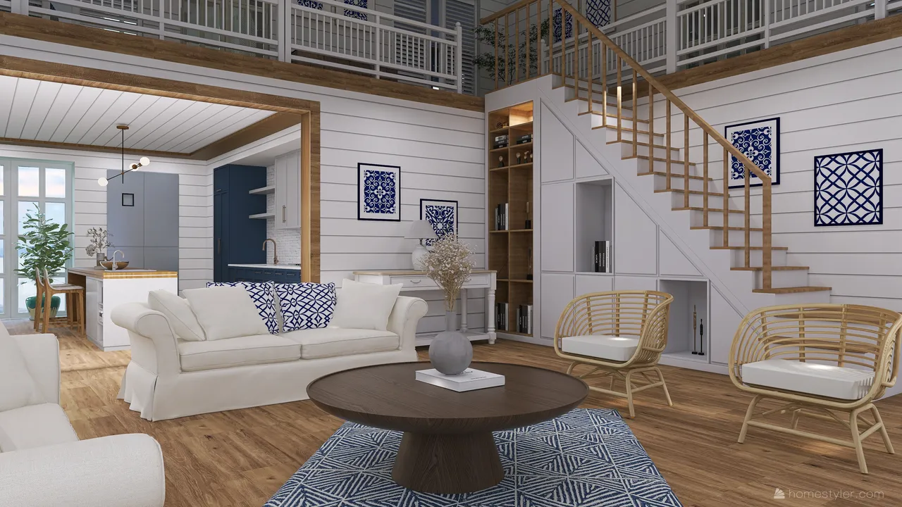 Costal Blue LivingRoom 3d design renderings