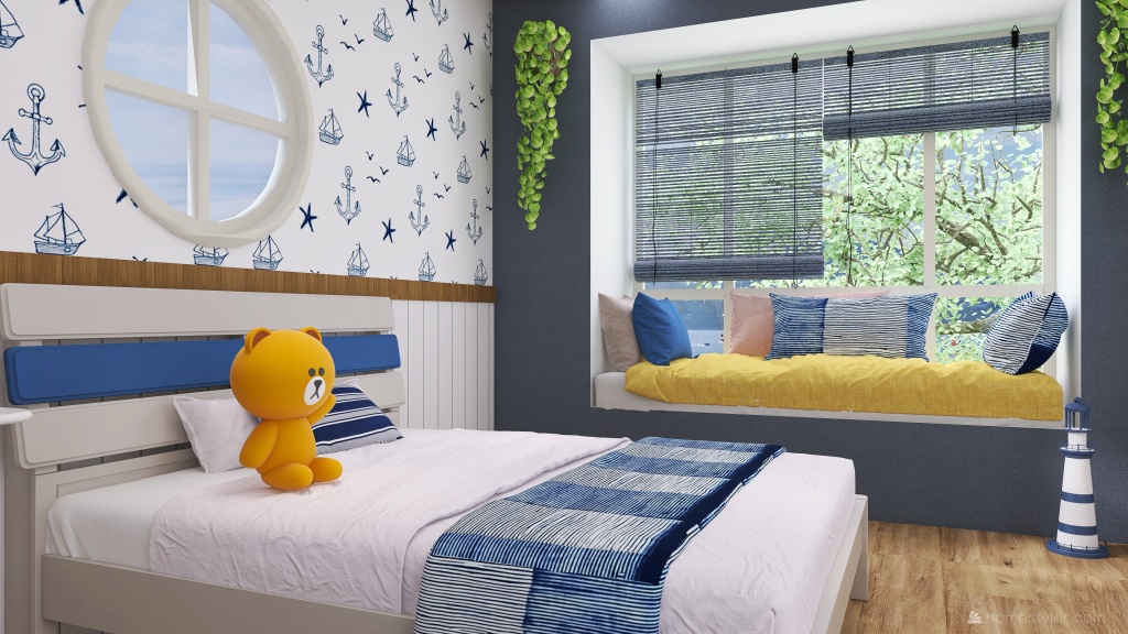 Costal Blue Kids Room 3d design renderings