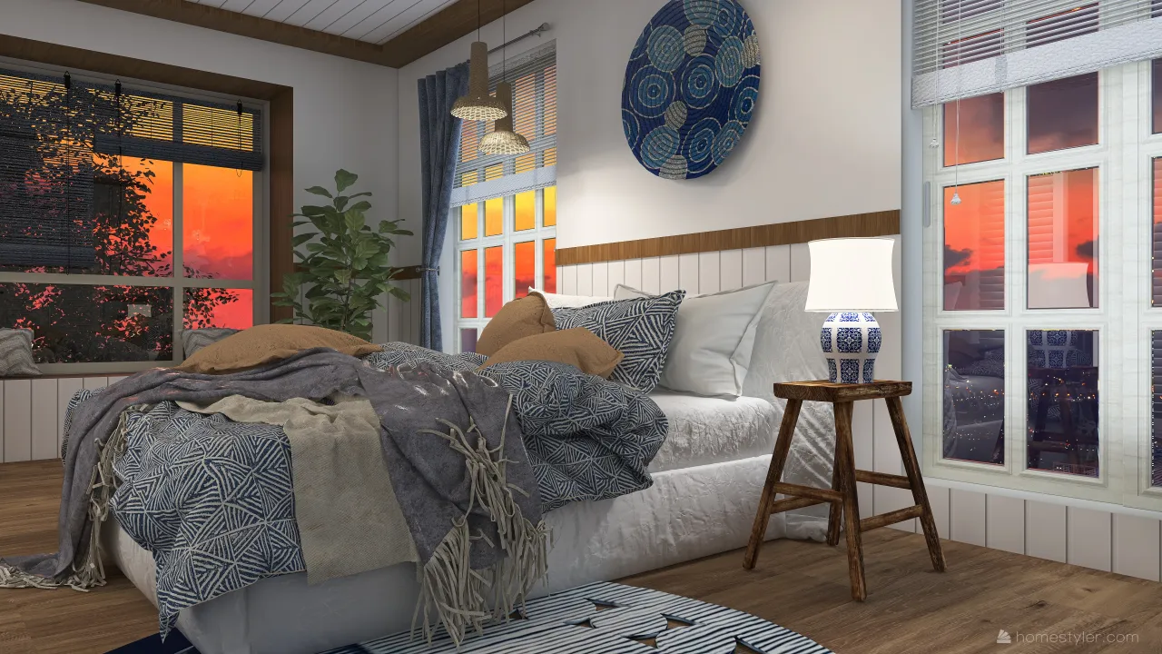 Costal Blue Bedroom 3d design renderings