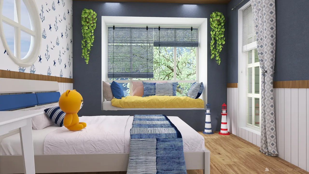 Costal Blue KidsRoom 3d design renderings