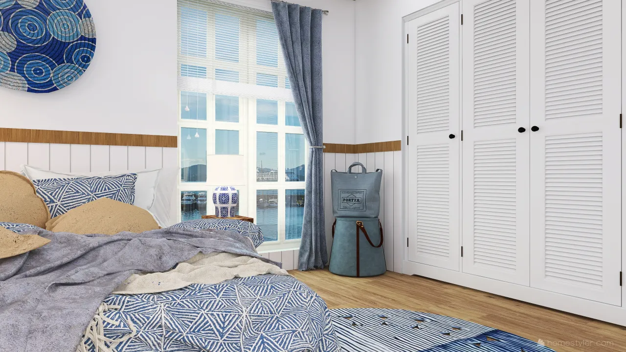 Costal Blue Bedroom 3d design renderings