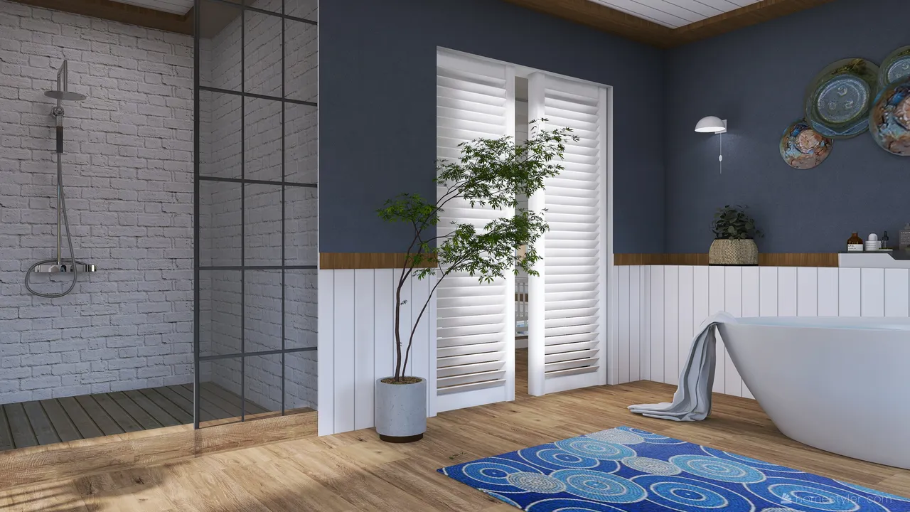 Costal Blue Bathroom 3d design renderings