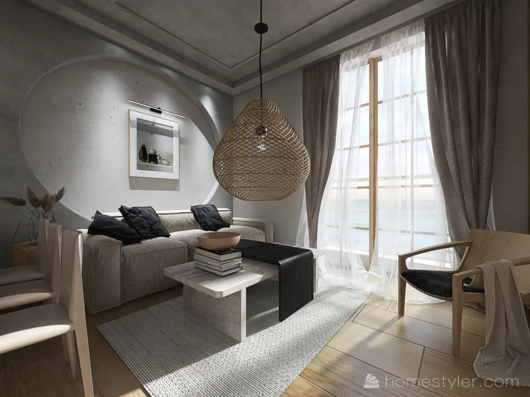 Small 30m2 apartment WABI SABI style 3d design renderings