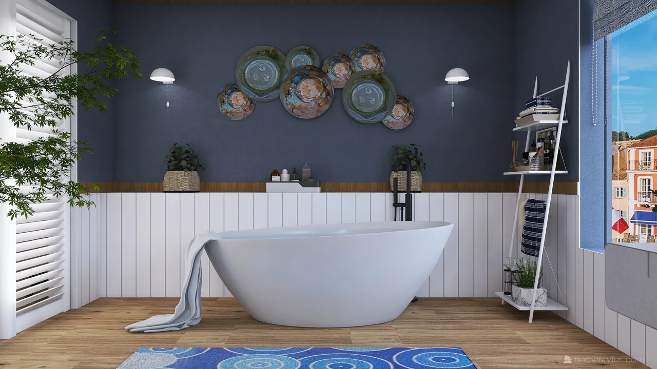 Costal Blue Bathroom 3d design renderings