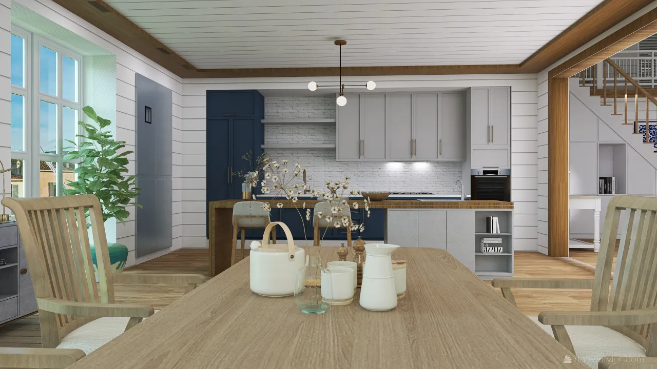 Costal Blue Kitchen 3d design renderings