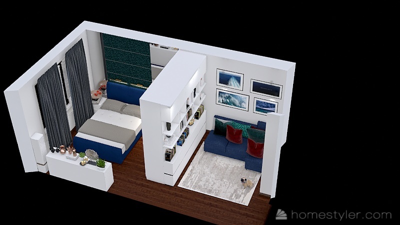 комната бело-синяя + кухня изумруд 1 3d design renderings