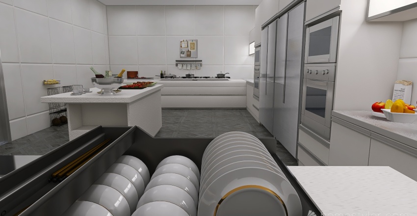 Costal Blue Kitchen 3d design renderings