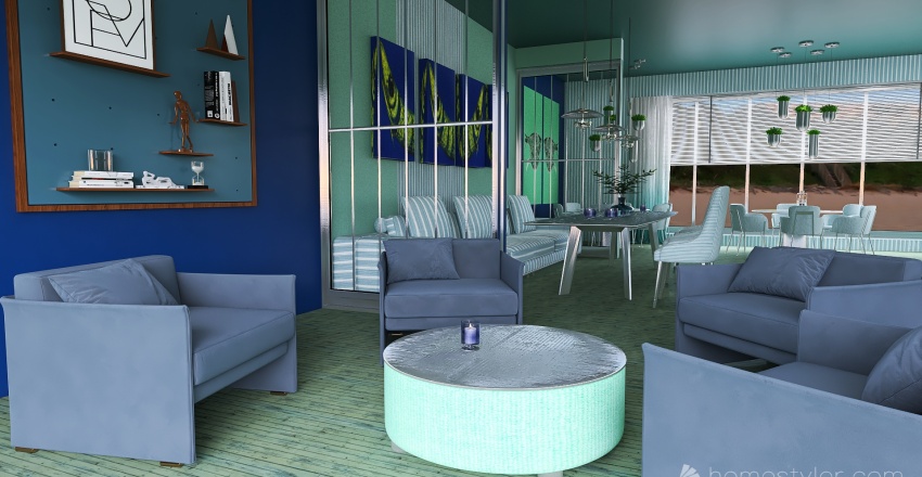 Costal Blue Dining Room 3d design renderings