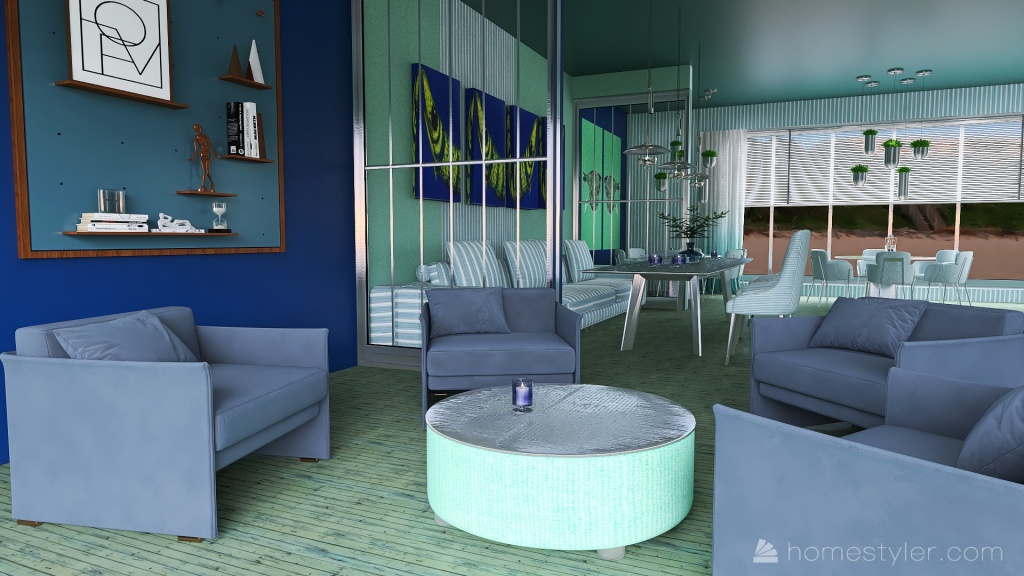 Costal Blue Dining Room 3d design renderings