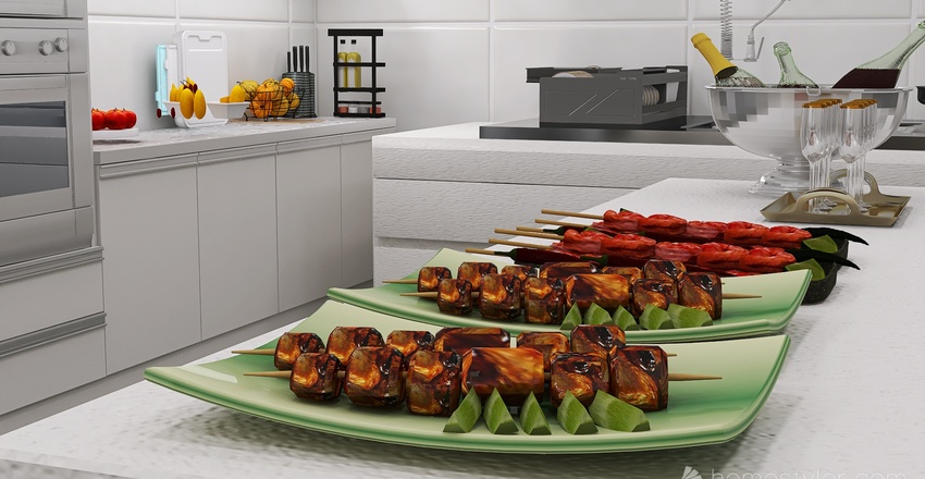 Costal Blue Kitchen 3d design renderings