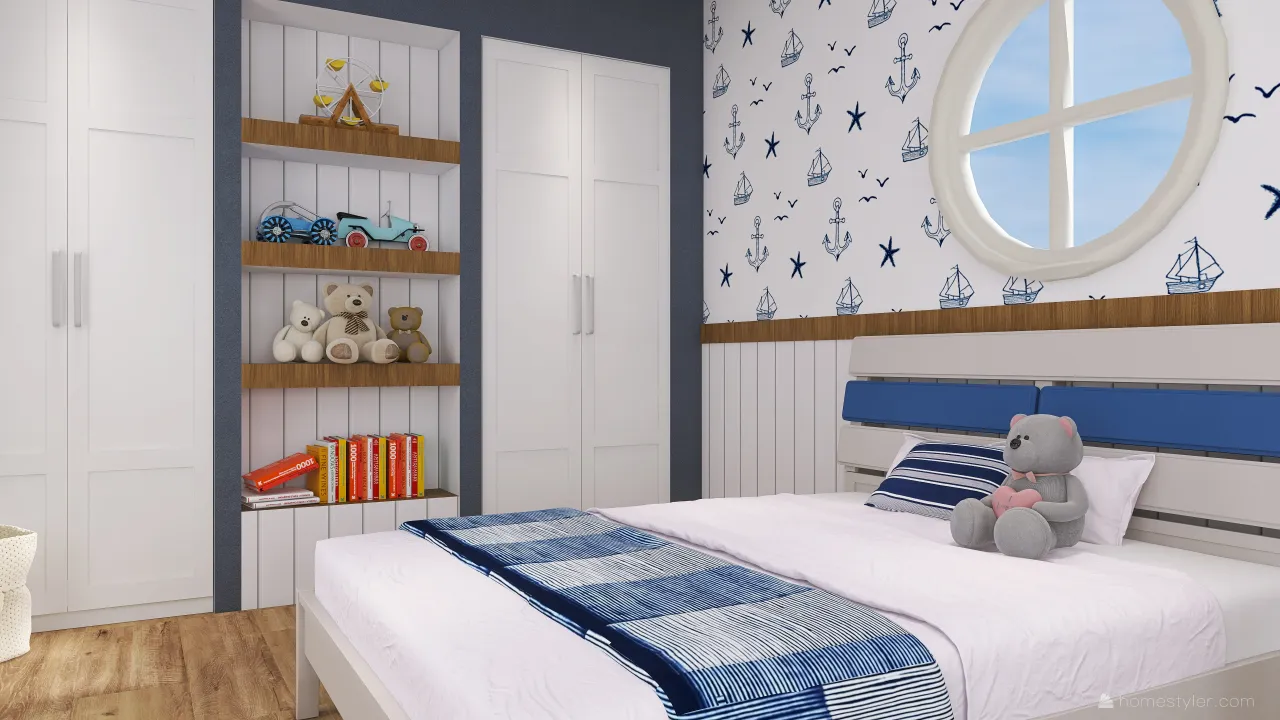 Costal Blue KidsRoom 3d design renderings