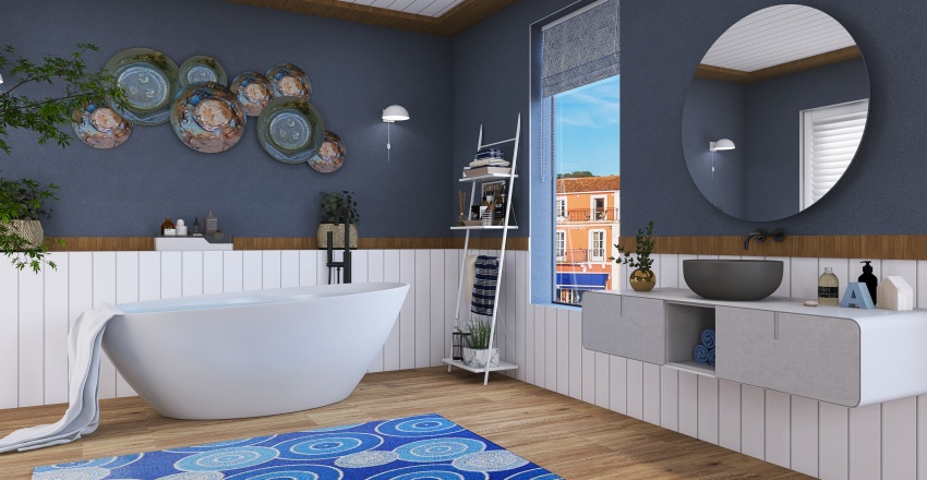 Costal Blue Bathroom 3d design renderings