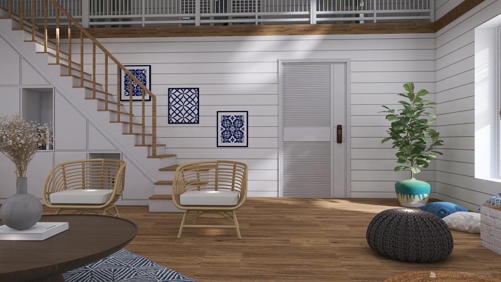 Costal Blue Living Room 3d design renderings