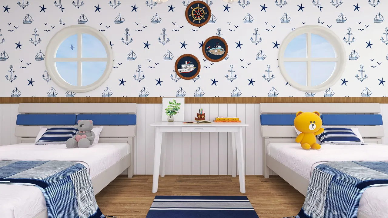 Costal Blue KidsRoom 3d design renderings