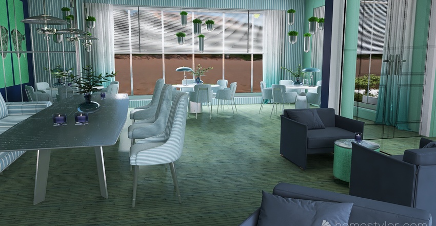 Costal Blue Dining Room 3d design renderings