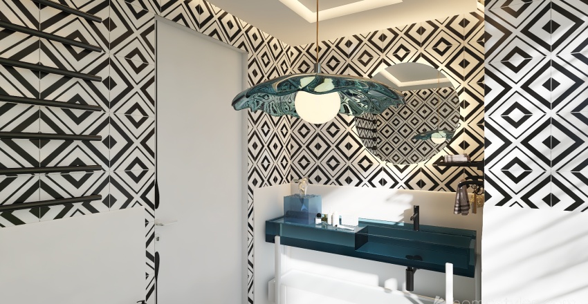 Blue Second Bathroom 3d design renderings