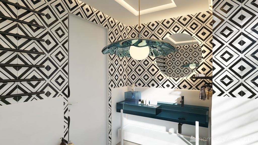 Blue Second Bathroom 3d design renderings