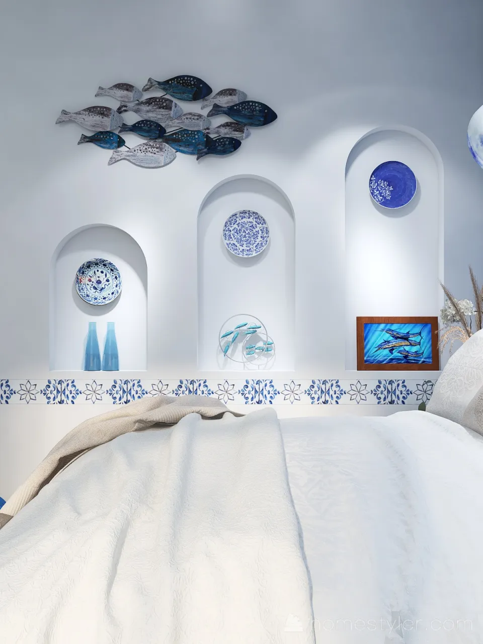 Costal Blue Bedroom 3d design renderings