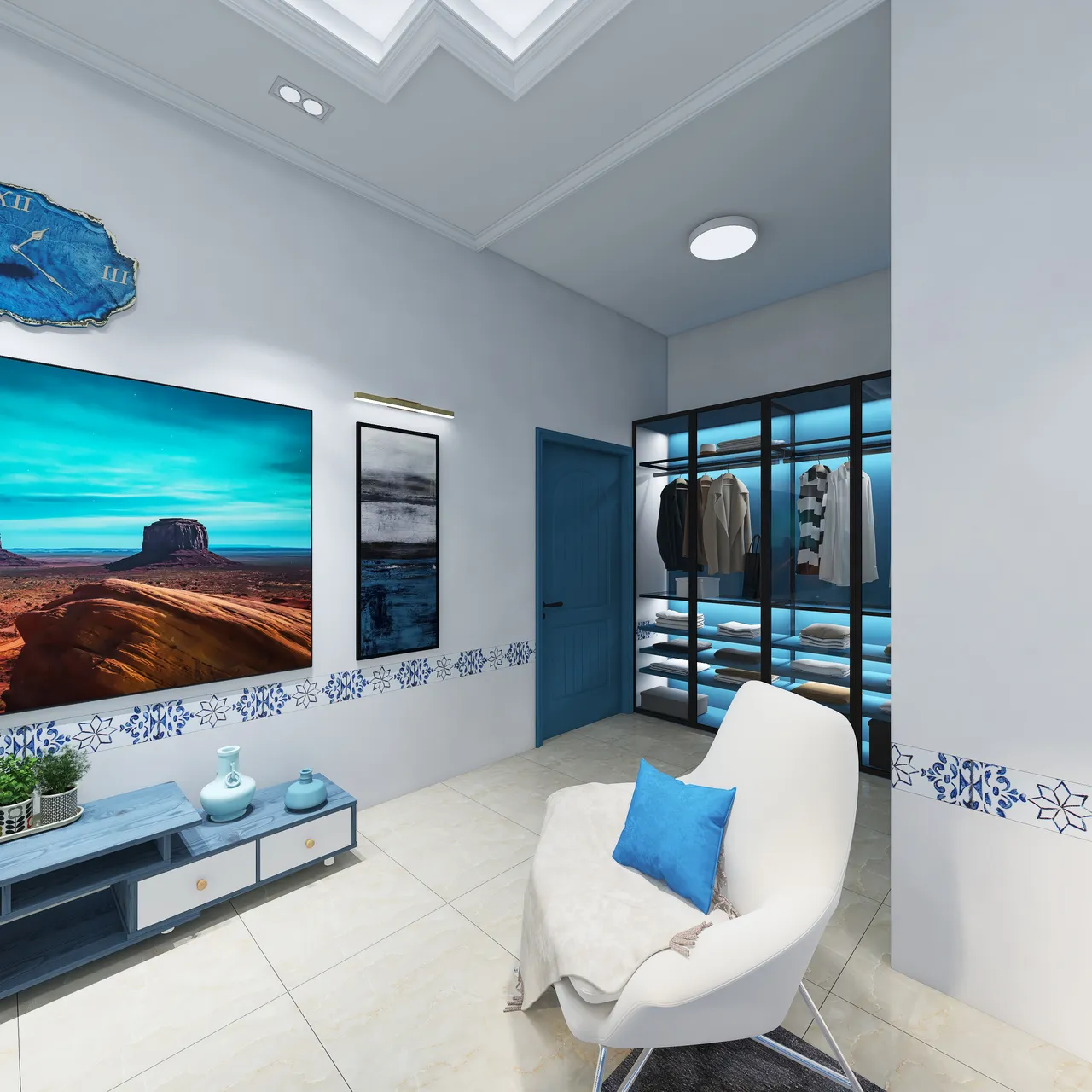 Costal Blue Bedroom 3d design renderings