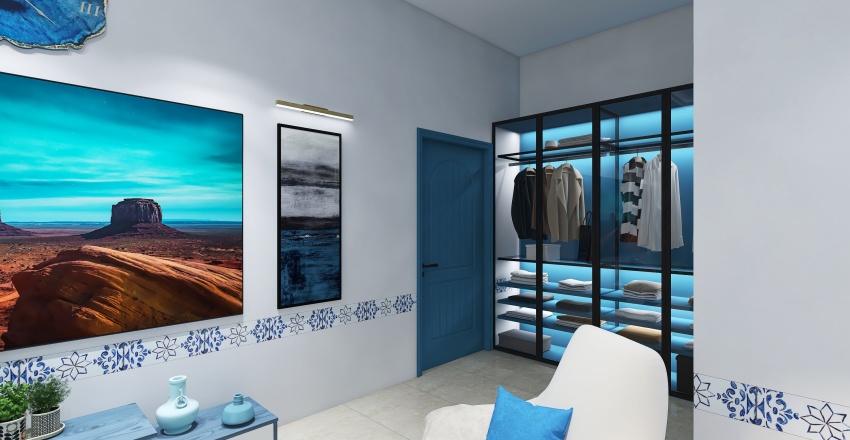 Costal Blue Bedroom 3d design renderings