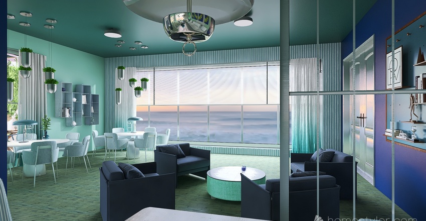 Costal Blue Dining Room 3d design renderings