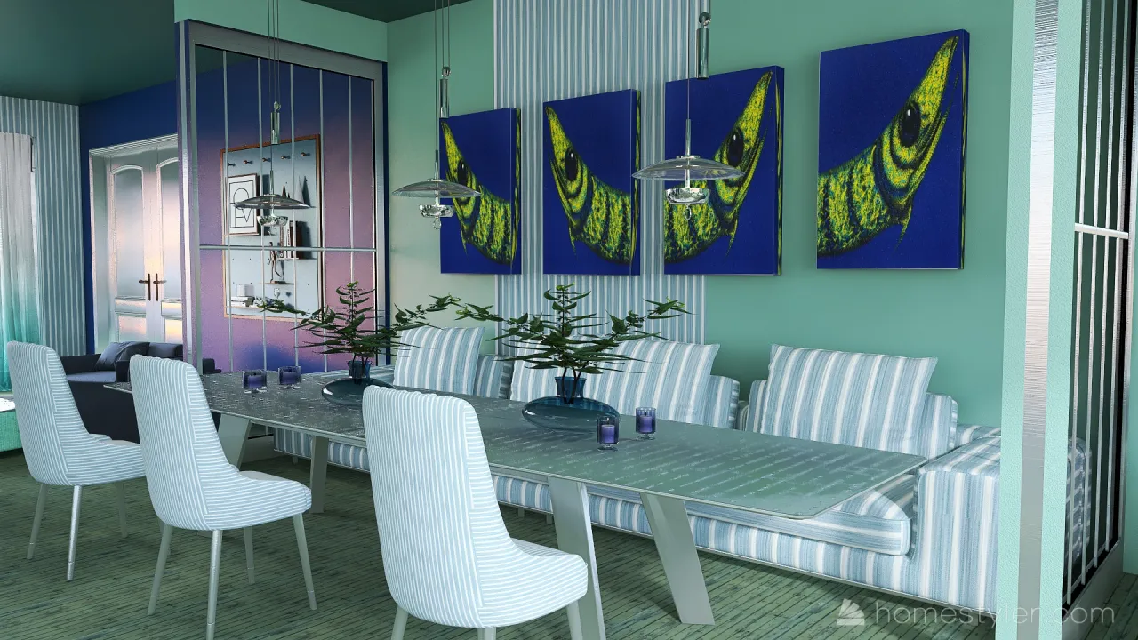 Costal Blue DiningRoom 3d design renderings