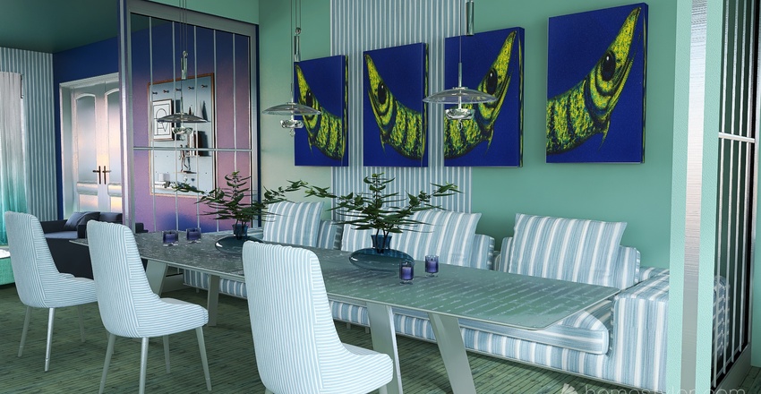 Costal Blue Dining Room 3d design renderings