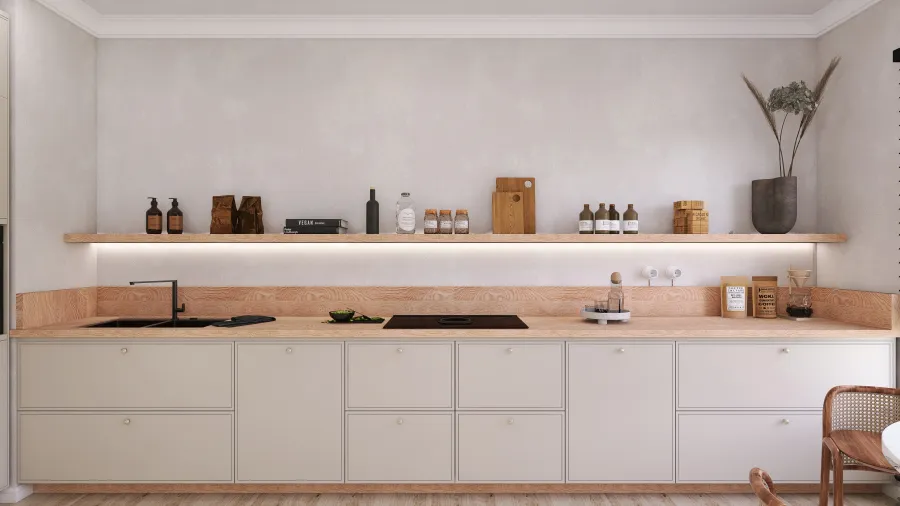 Scandinavian Beige Kitchen 3d design renderings