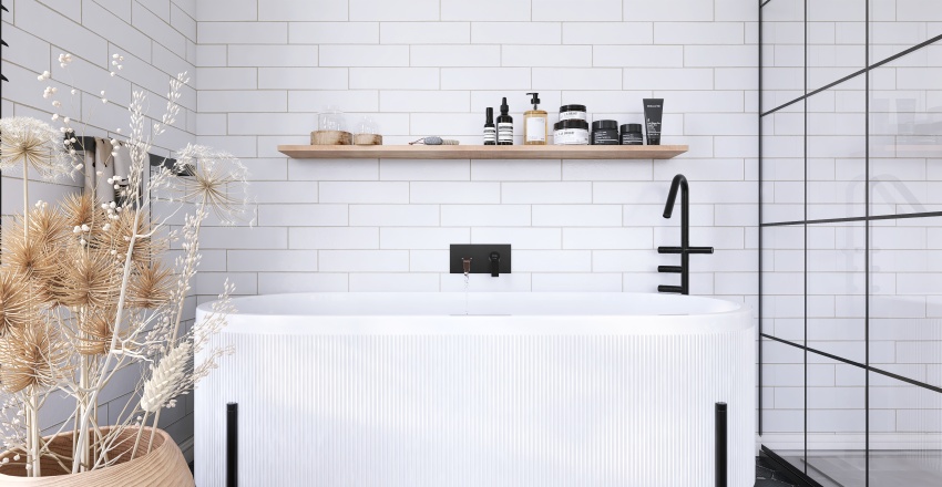 Scandinavian Beige Master Bathroom 3d design renderings