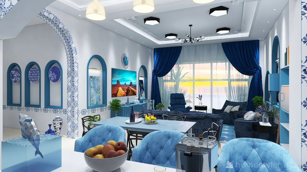 Costal Blue LivingRoom 3d design renderings