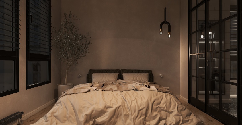 Scandinavian Beige Master Bedroom 3d design renderings